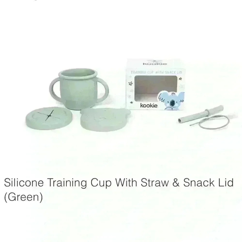 Kookie Silicone Training Cup With Straw & Snack Lid (Green)